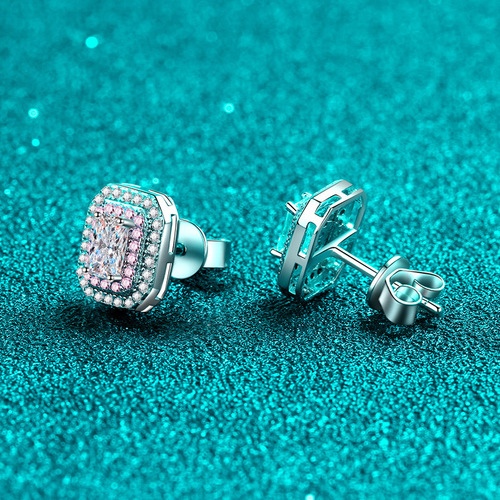 925 sterling silver earrings for women emerald radiant cut moissanite earrings plated with pt950 gold points rose gold