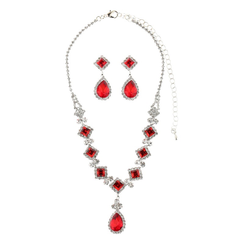 Transfronteriza nueva fábrica al por mayor de la joyería de la boda fotografía joya roja diosa accesorios collar pendientes traje 719