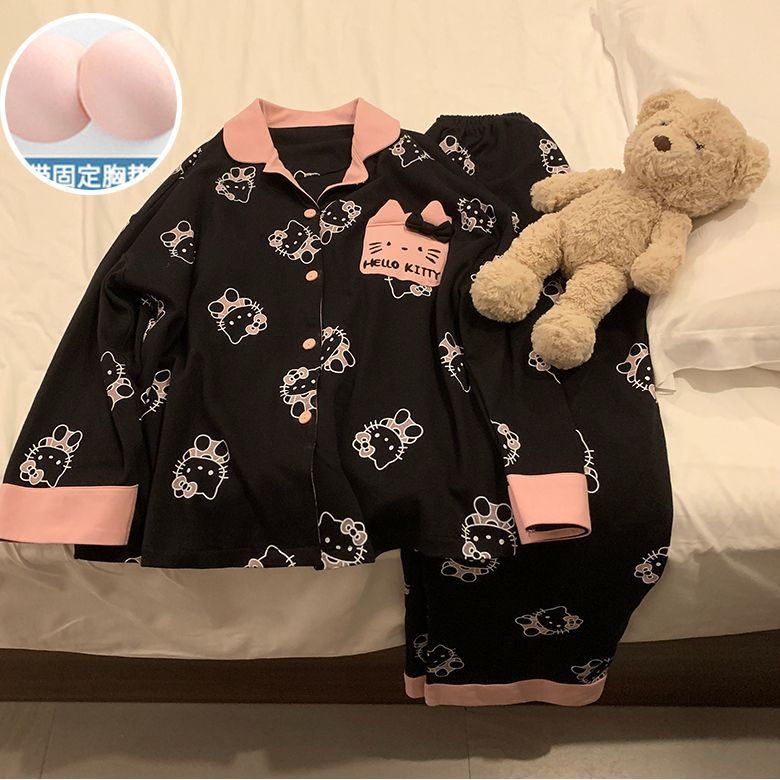 Al por mayor transfronterizo otoño nuevo collar con cojín de pecho pijama cardigans de algodón dibujos animados manga larga linda ropa para el hogar