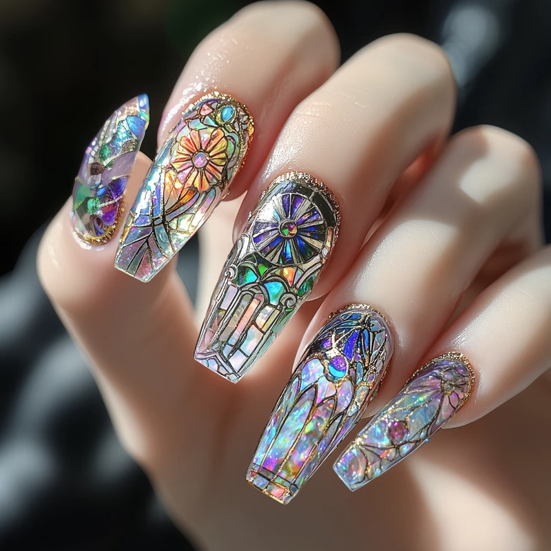 WM-44 Shenghui colored glaze fake nails blue gray European palace Lolita painted window wearing armor wholesale