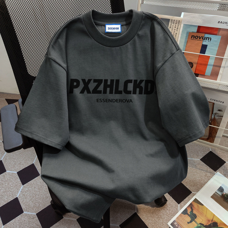 綿 100% 韓国スタイルのシンプルなレタープリントネイビーブルー半袖 Tシャツ女性の夏のルーズミッドレングストップスイン|undefined