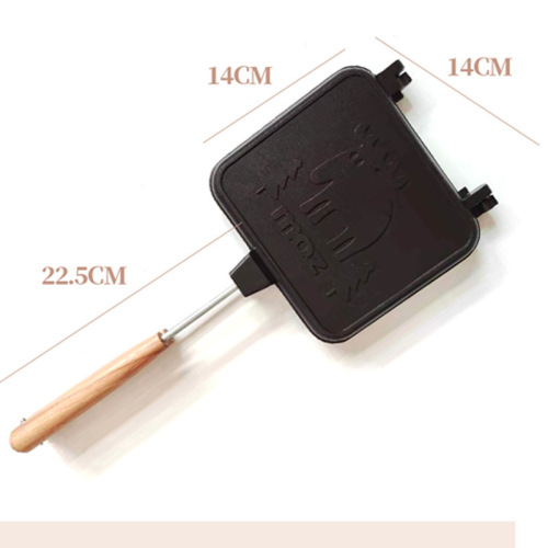New MOZ Sheep Removable Wood Handle Sandwich Pan Breakfast Toast Bread Double Sided Non-Stick Coated Frying Pan