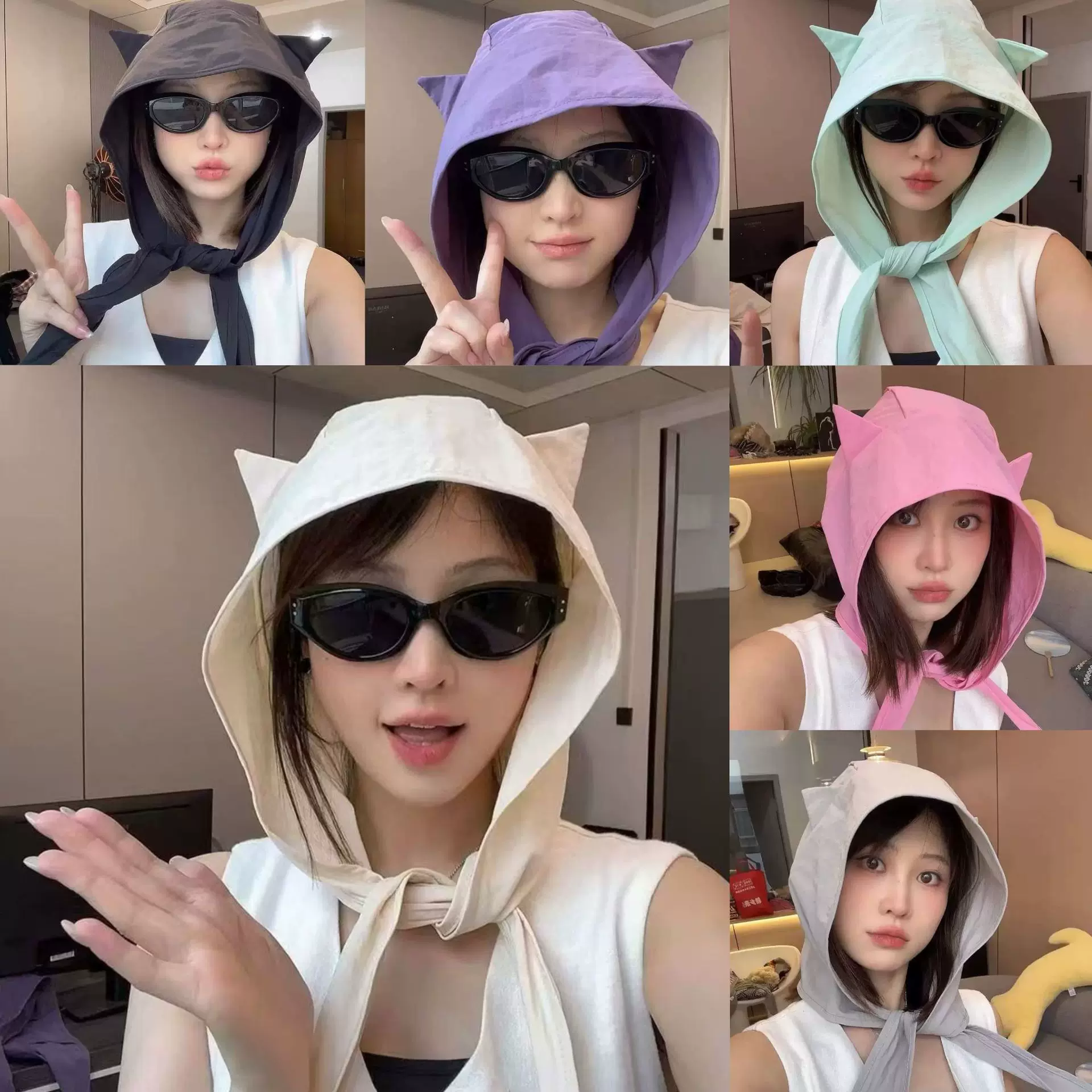 小恶魔绑带速干防晒遮阳帽女薄款护耳头巾帽子可爱猫耳朵外搭披肩