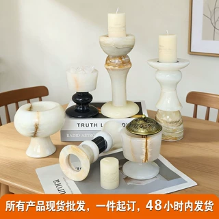 简约轻奢天然玉石大理石香薰烛台家居客厅样板间创意艺术装饰摆件