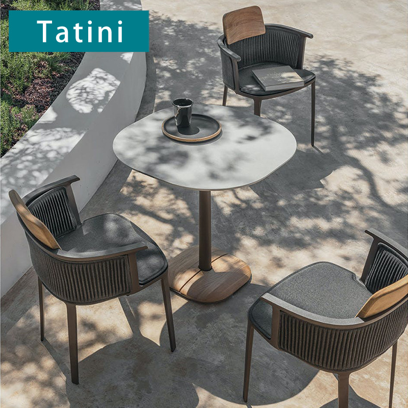 Mesas y sillas de patio para exteriores, diseño para hoteles, villas y resorts, mesas impermeables y resistentes al sol, mesas y sillas de aleación de aluminio para jardín y terraza
