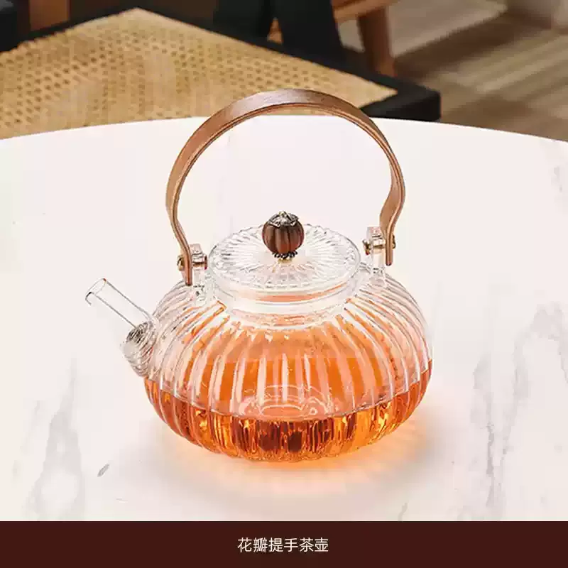 耐热花瓣玻璃煮茶壶家用花茶提梁壶电陶炉用围炉煮茶器过滤泡茶