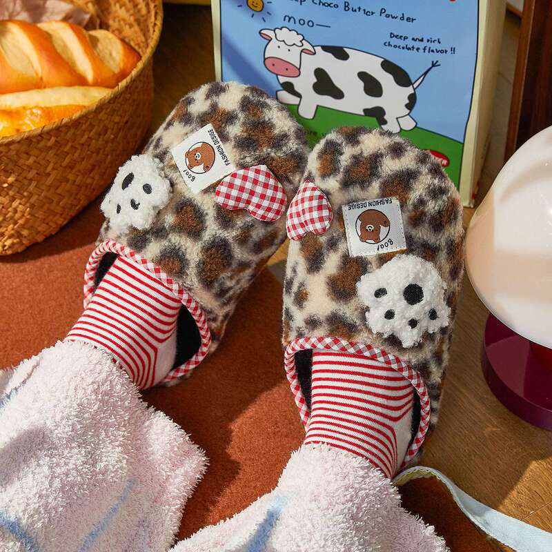 Ant Love Winter New Cartoon Cute Bear Claw Love Stuffed Cotton Slippers Women's Home Comfort