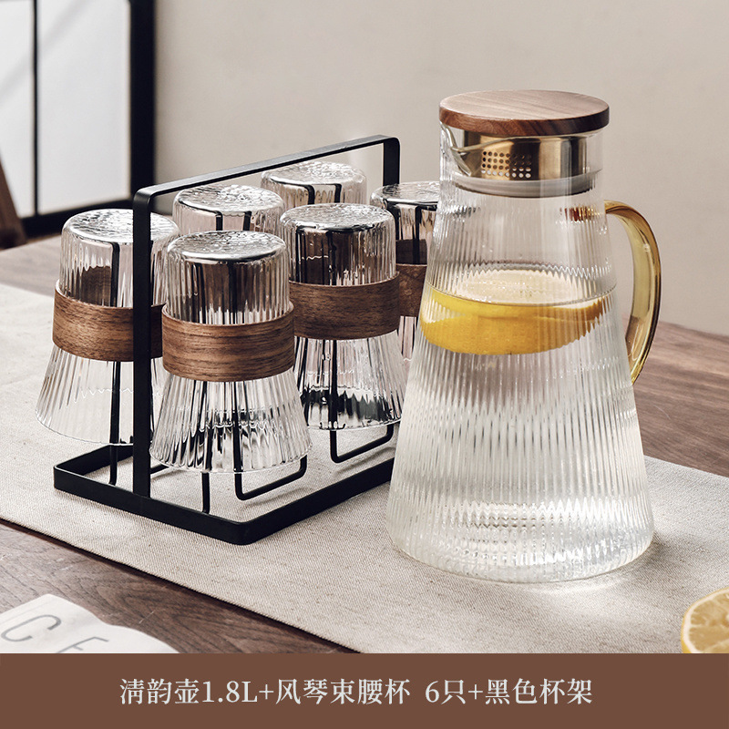 中国風のガラスカップ家庭用高温耐性ティーカップケトルセットドリンクカップリビングルームホームホスピタリティカップティーセット|undefined