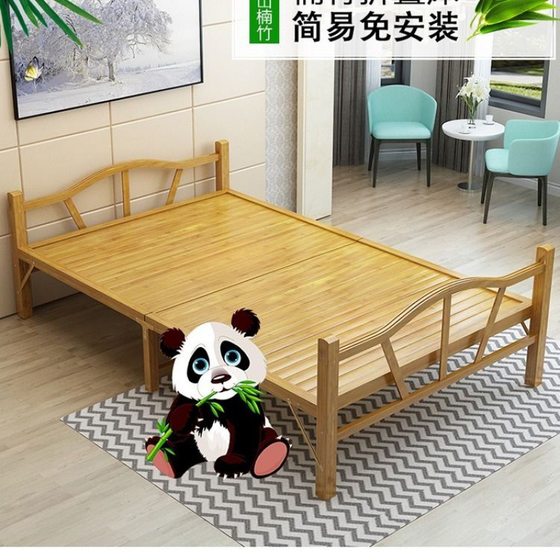 Bamboo Bed Folding Bed Single and Double Simple Household Adult Bamboo Board Cold Bed One Meter Two Rental Room Hard Board Wooden Bed