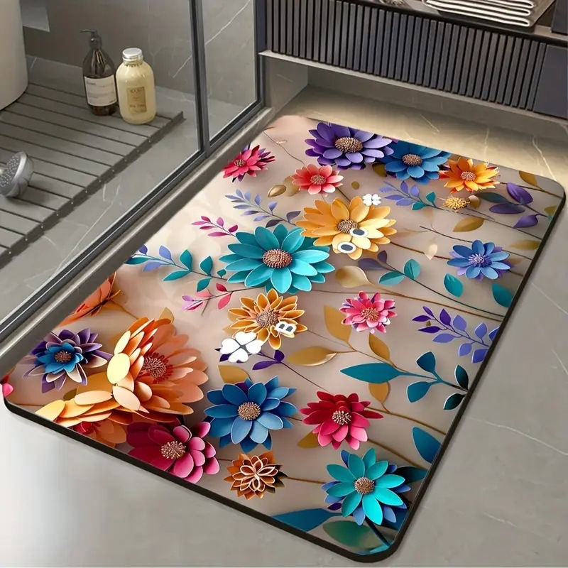 Tappeto bagno in terra di diatomee floreale antiscivolo_voghion.com