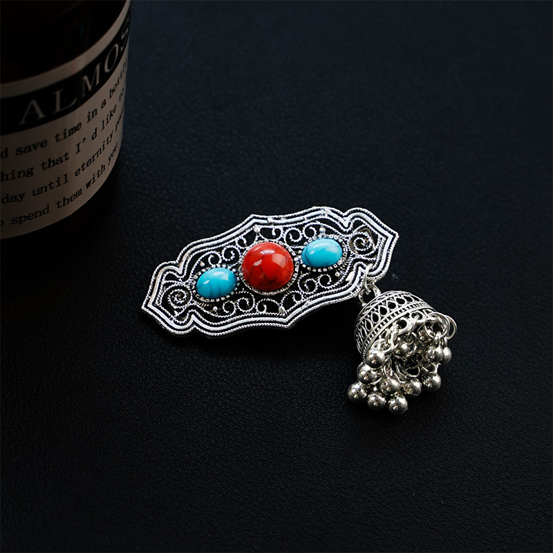 Blue turquoise red bead short bell