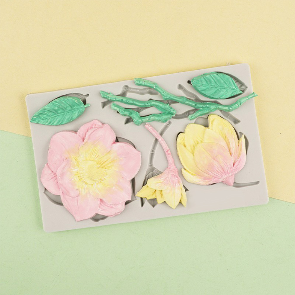 Camelia hojas en relieve fondant molde de silicona chocolate flor pastel decoración borde arcilla piedra plástico epoxi