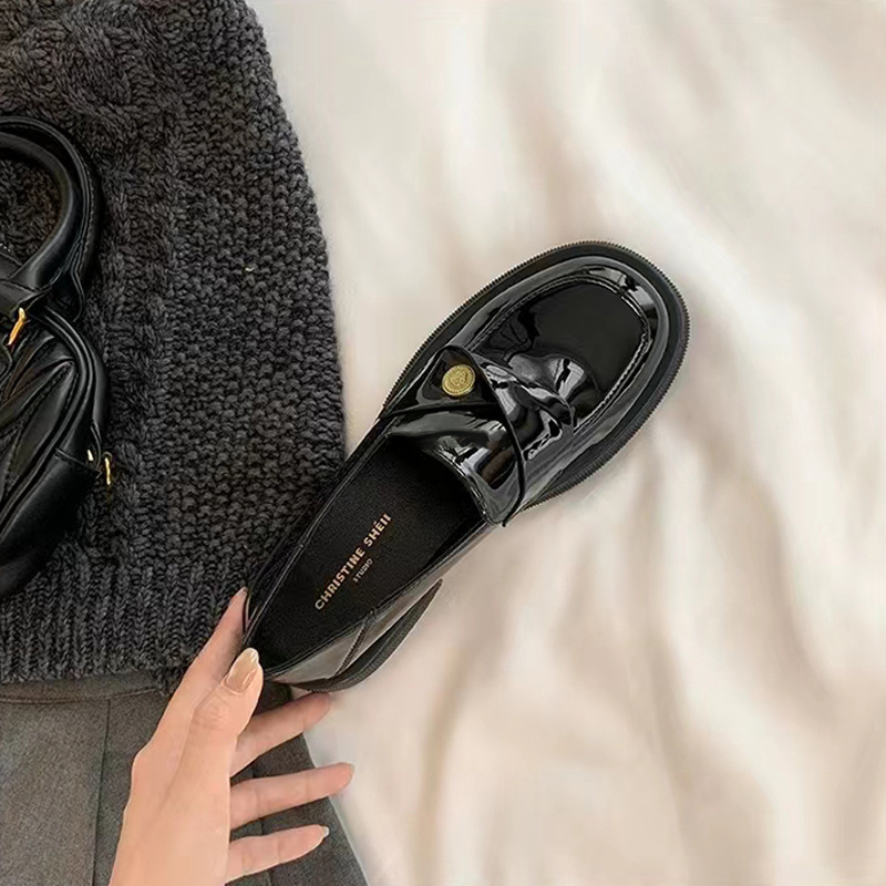 Mocasines de Cuero Genuino para Mujer, Primavera 2025, Suela Gruesa con Monedero Pequeño, Zapatos de Tacón Grueso de Cuero para Mujer, Sin Cordones.