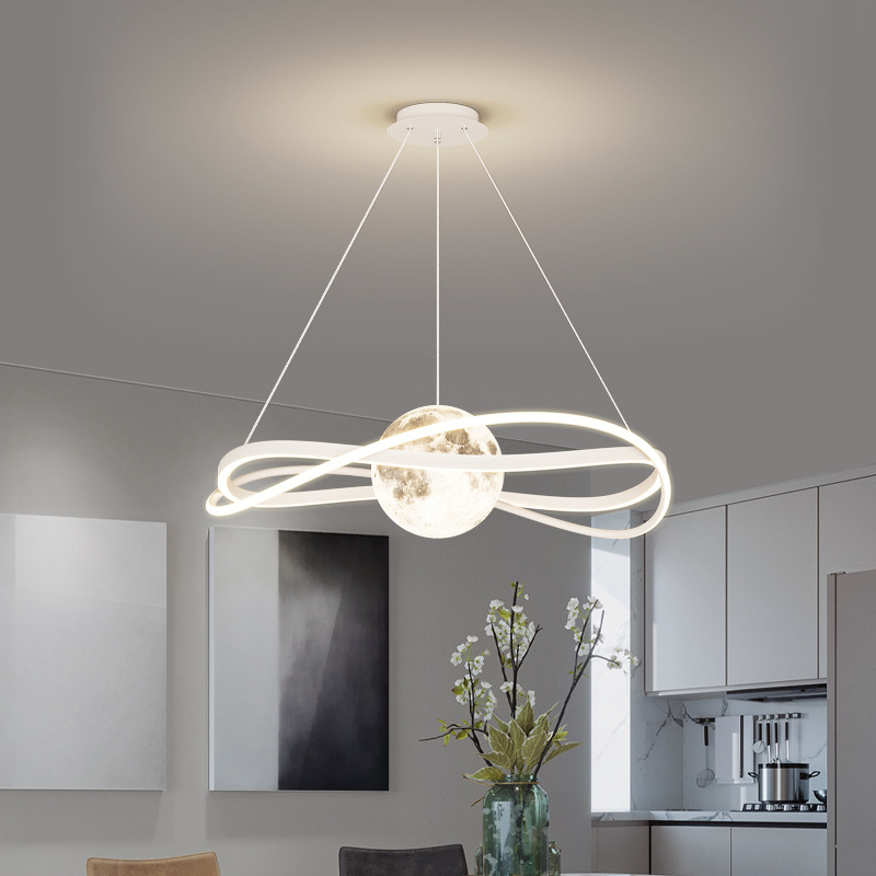 Mayorista nuevo aluminio lunar lámpara de sala de estar simple línea moderna planetaria lámpara de dormitorio candelabro creativo nórdico lámpara de comedor