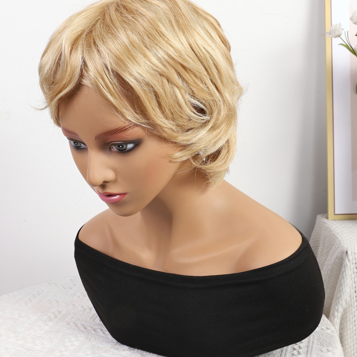 Cabeza de bob de fibra química al por mayor peluca de pelo de estudiante mecanismo de peluca cubierta de cabeza