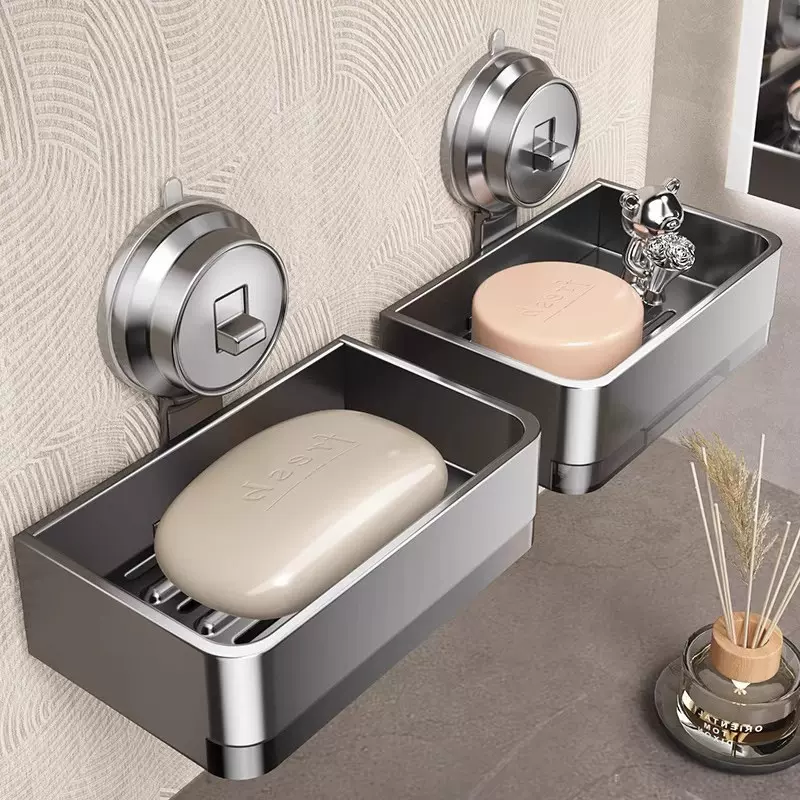 吸盘肥皂盒壁挂式太空铝卫生间置物架浴室香皂盒沥水架洗漱台收纳