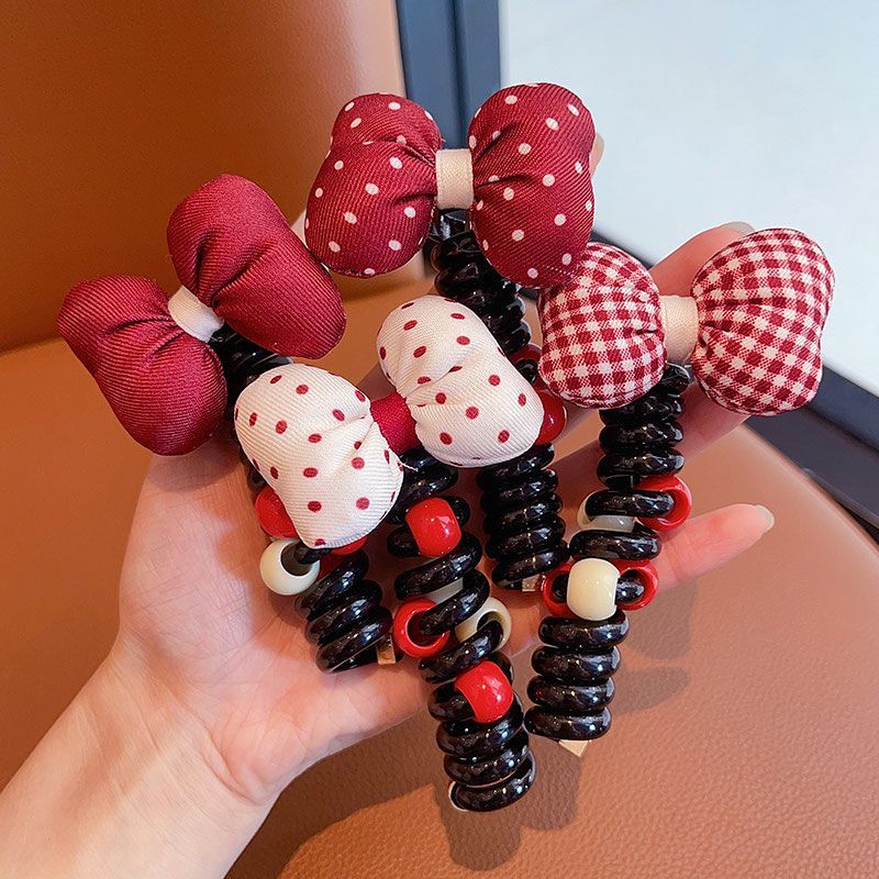 Niños Angola flores rojas cabello línea telefónica bucles de cabello espuma correa de cola de caballo arco cabeza cuerda mujer