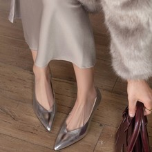 职业范儿~尖头细跟单鞋女OL工作鞋2025春季新款显瘦真皮高跟鞋