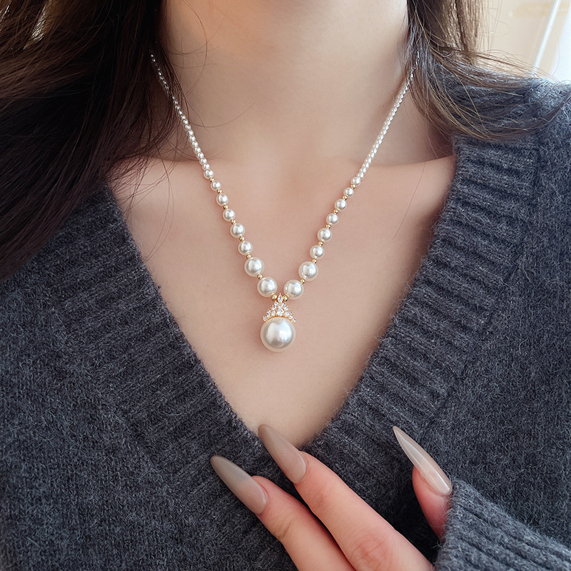 真金电镀圆形珍珠款耳钉项链套装小众耳环时尚气质耳饰轻奢高级感详情34