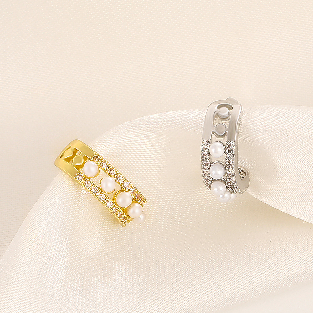 Fashion Solid Color Copper Inlay Pearl Zircon Ear clips 1 Piece