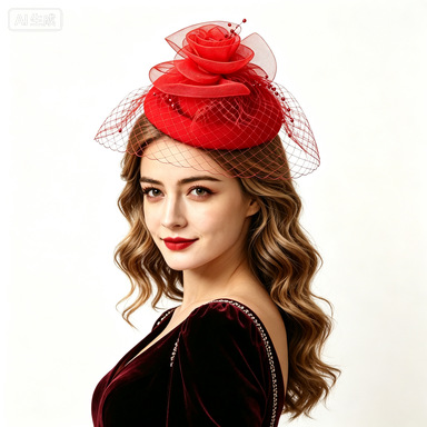 Cross-border Amazon vintage mesh small fascinator headpiece for women in red, black, and white for bridal parties and evening events
