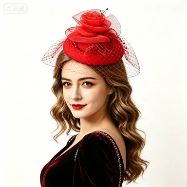 Cross-border Amazon vintage mesh small fascinator headpiece for women in red, black, and white for bridal parties and evening events