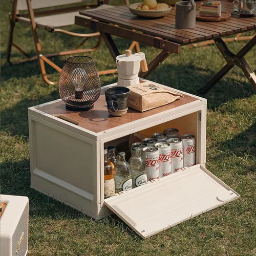 Outdoor camping storage box, foldable storage box, car wood grain trunk, household portable large-capacity storage box