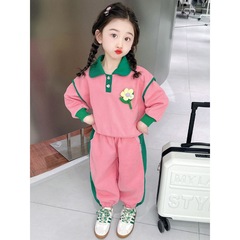女童套裝春秋款2024新款時髦春季童裝中小童春裝兒童衛衣兩件套潮