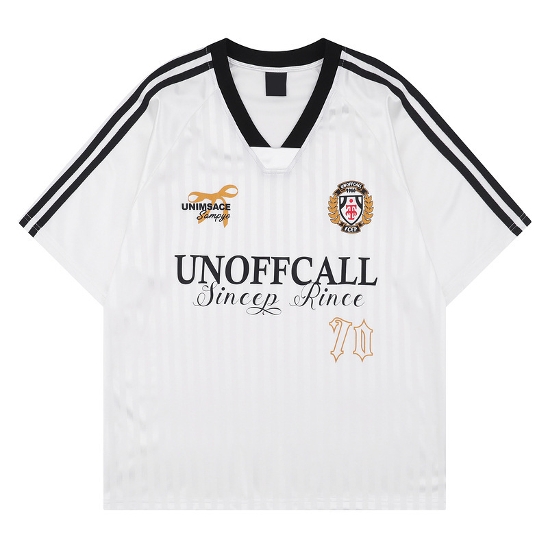 American Street Three Bars Short-sleeved T-shirt 2025 Men's and Women's Crewneck Stripped Edge West Coast Jersey Creative Printed Top