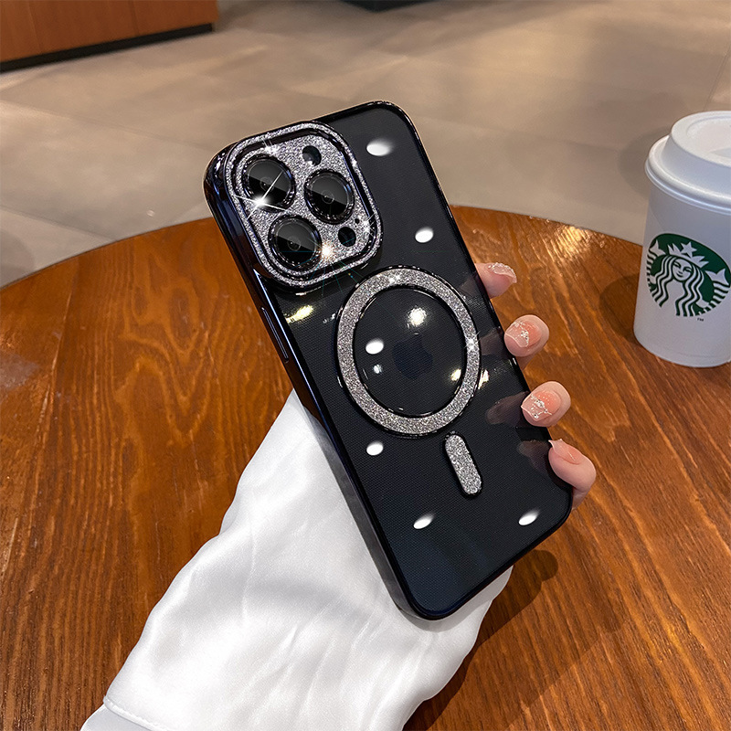 Lente de diamante flash simple y transparente para iphone15 magnético 16ProMax Apple 14 funda para teléfono móvil 13 hombres y mujeres 16