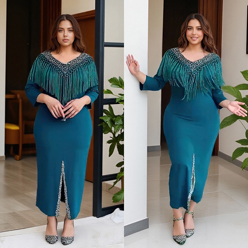 GraceChic Elegantes, figurbetontes, afrikanisches Plus-Size-Quastenkleid im europäischen und amerikanischen Stil für Damen, ideal für Pendler, 0010_voghion.com