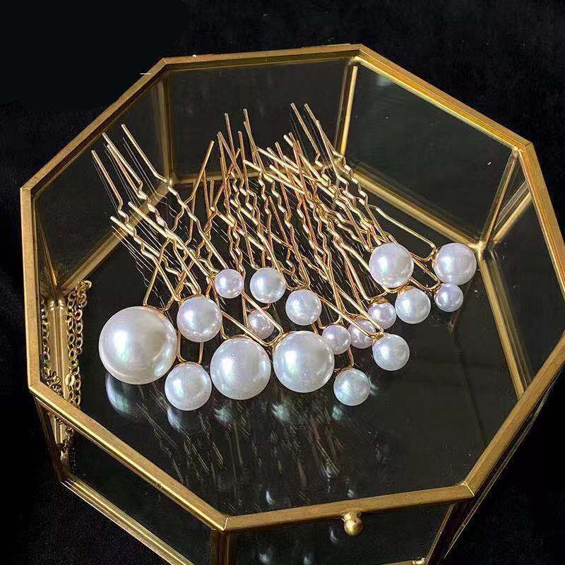 Fashion U Shape Metal Inlay Artificial Pearls Hairpin 16 Pieces display picture 3