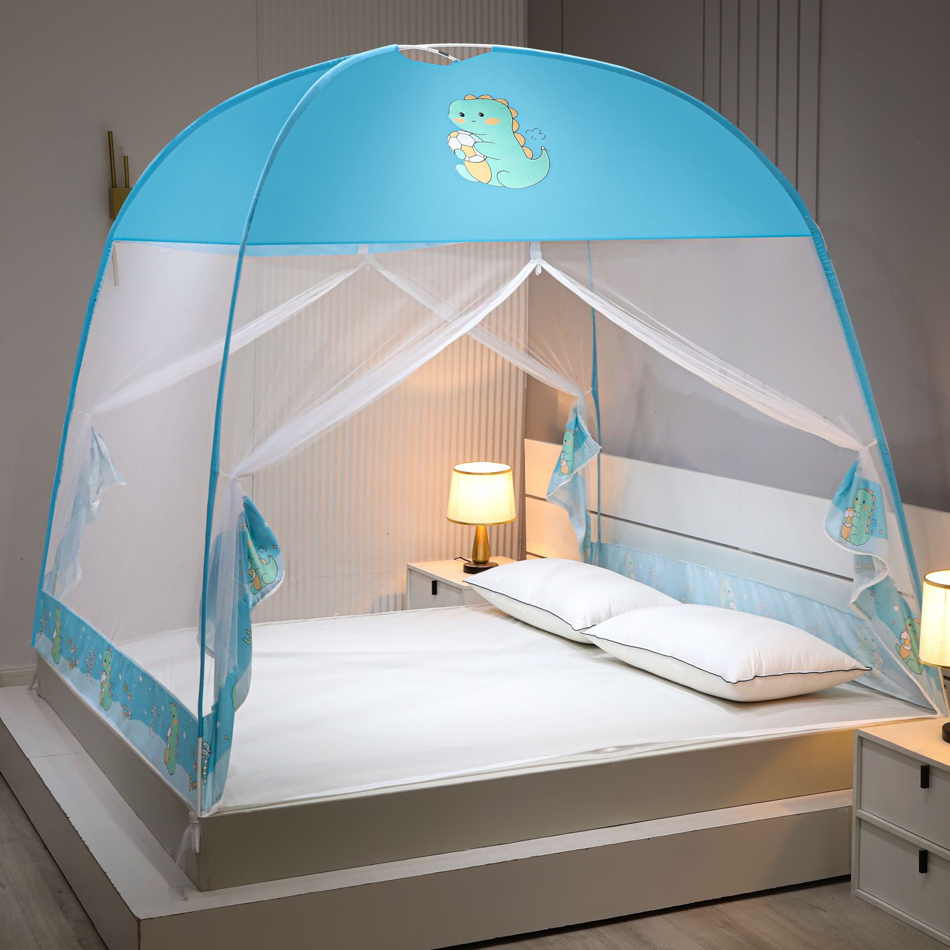 Instalación gratuita de mosquiteros de yurta, mosquiteros domésticos de doble puerta para niños, mosquiteros plegables dobles, fábrica de dormitorios al por mayor