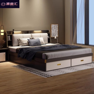 Bed Home Bedroom Light Luxury Creative Solid Wood Bed Italian Luxury High-End Sense Little Red Book Storage Double Bed Furniture