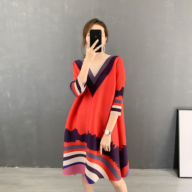 Lily Pleated Red Elegant Dress 2022 Spring and Summer New Age-reducing Women's Small Large Size Women's Clothing
