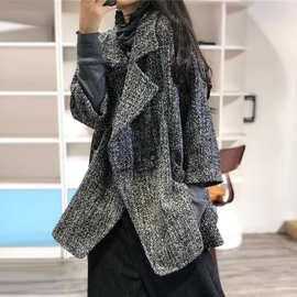 出口尾单减龄西装领短外套女秋冬大码休闲中长款毛呢风衣
