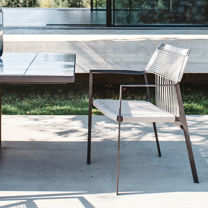 Mesas y sillas para patio exterior, sillas de ratán para balcón de villa, resistentes a la lluvia y al sol, mesa larga de aleación de aluminio para terraza de jardín exterior image 4
