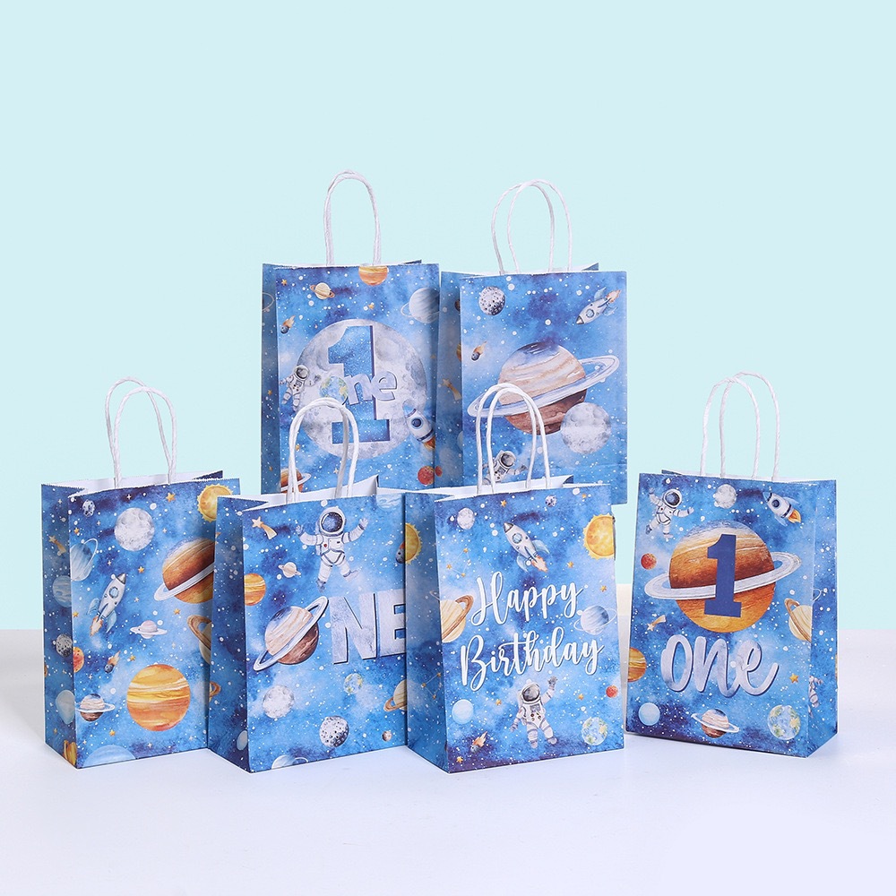星球派对礼品袋印花包装袋牛皮纸手提袋外贸批发商场购物袋子