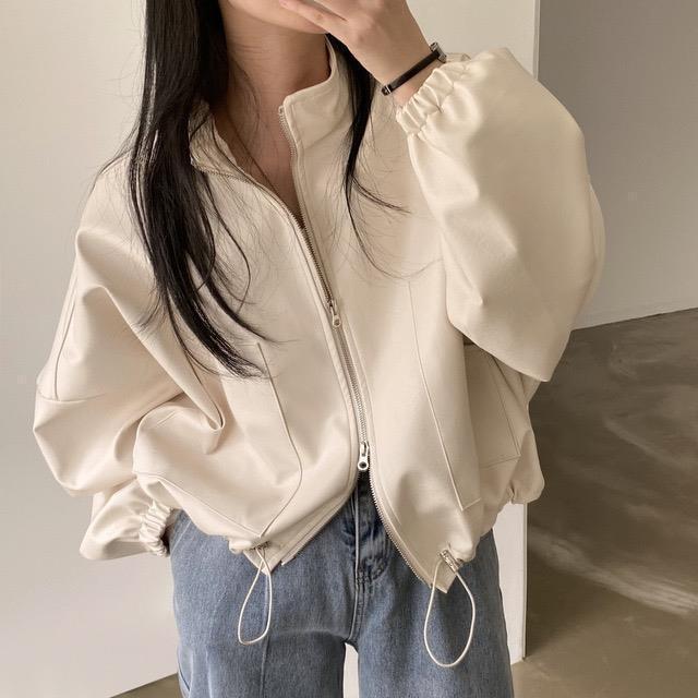 Korean Chic Autum 2024 New Retro Fashion Zipper Short Loose Long-Sleeved Motorcycle Leather Jacket Top