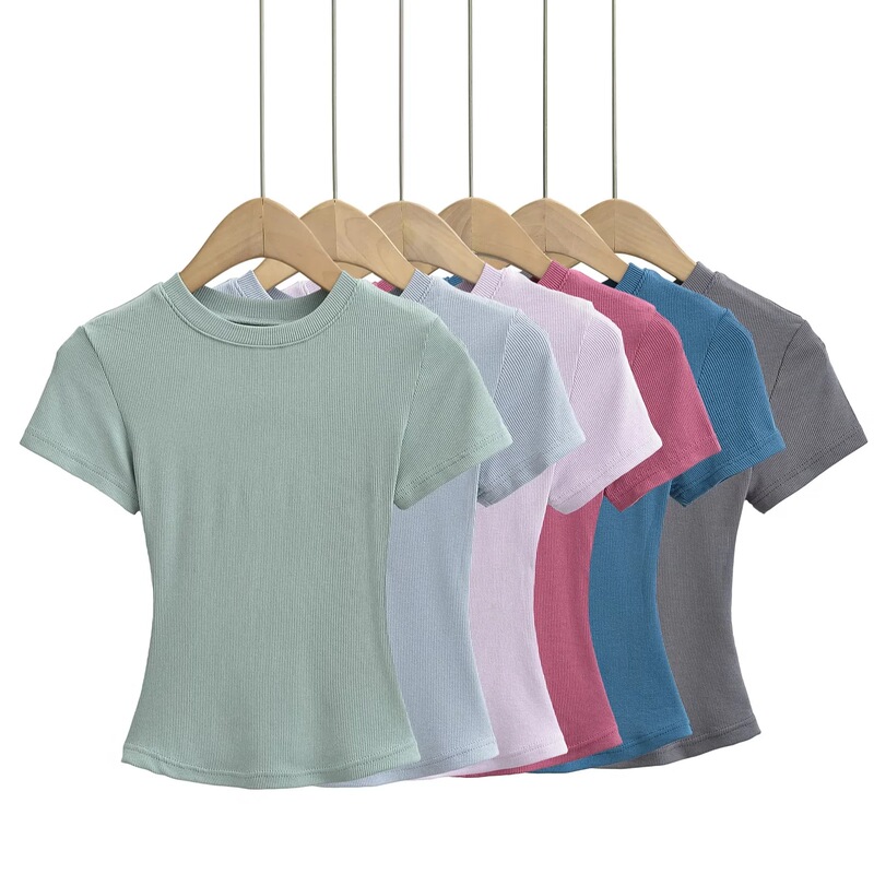 Basic Style with Great Fit, Skims Kardashian Slim-Fit Round-Neck Short-Sleeve T-Shirt for Women, Summer Tight-Fitting Top That Covers the Body