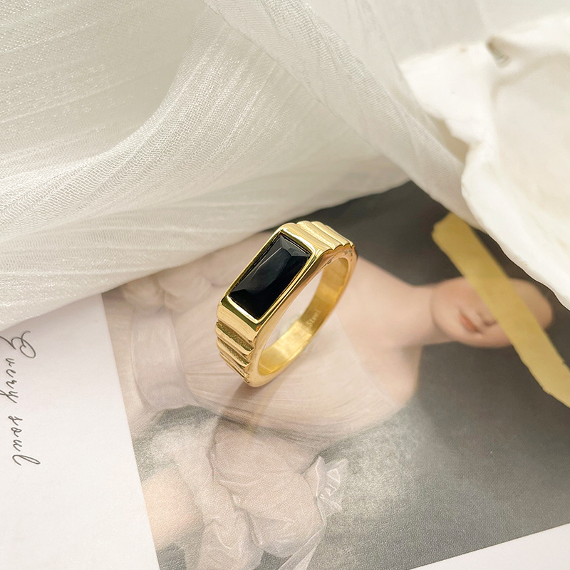 Fashion Square Stainless Steel Plating Inlay Artificial Gemstones Rings 1 Piece