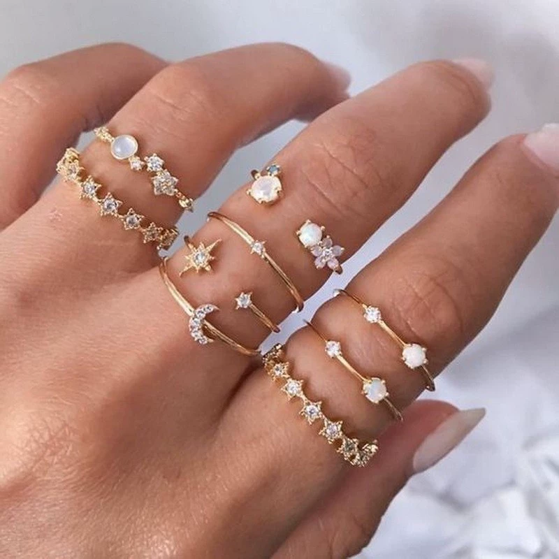 Ring multi-joint set, European style, metal adjustable stackable rings, assorted designs