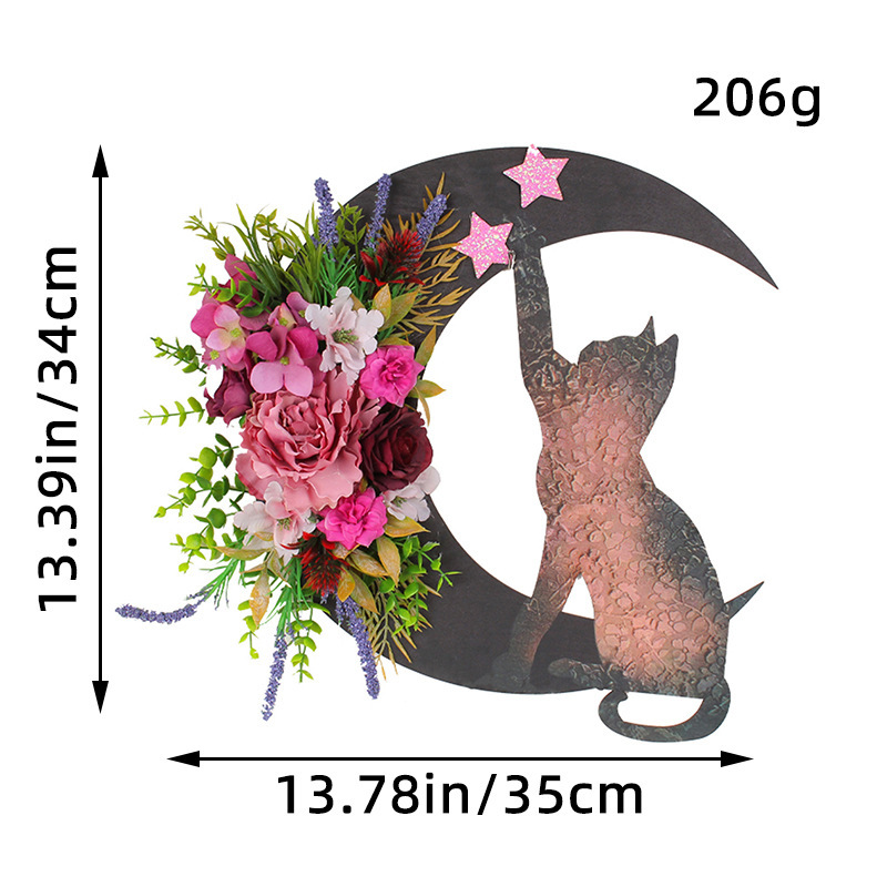 香港の恋星猫花輪植物新月ハロウィーン月ホーム装飾猫愛好家のプレゼント|undefined