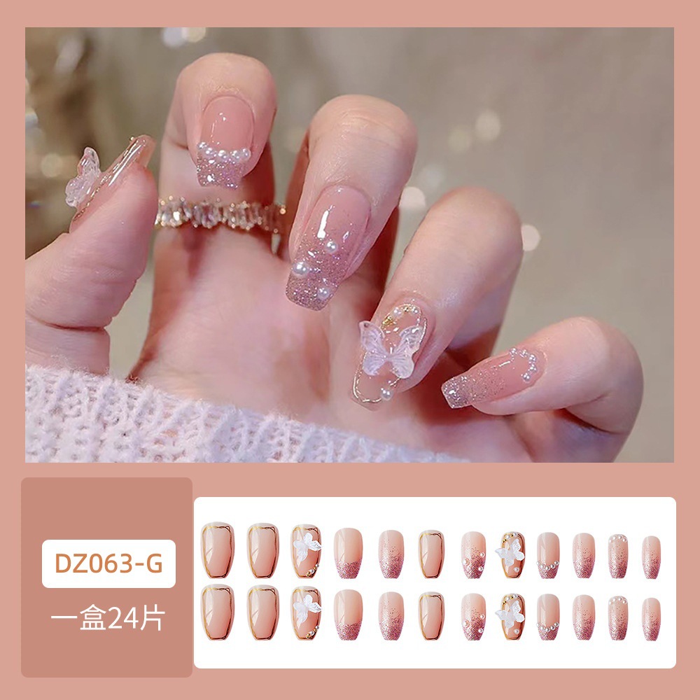 Luz de lujo hielo transparente mariposa mano-desgastado uñas corto desmontable falso parche de uñas pieza de uñas producto terminado al por mayor image 3