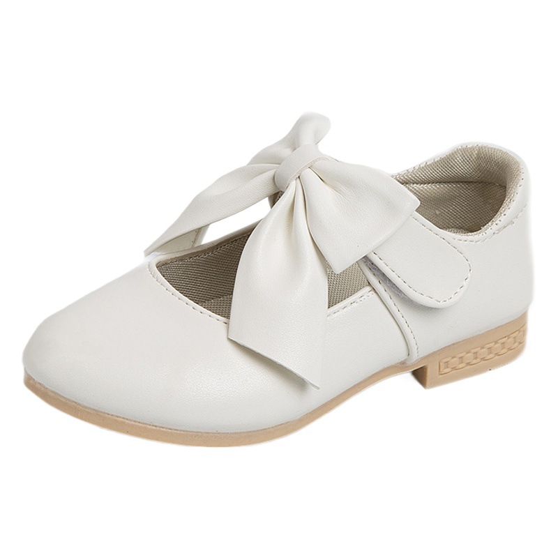 Zapatos de Niños de comercio exterior 2024 zapatos de cuero de las niñas de primavera y otoño Zapatos blancos arco medio niños pequeños y grandes zapatos de tacón alto de la princesa