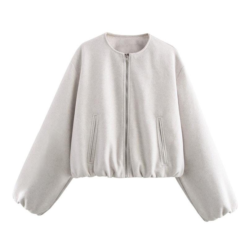 Aliexpress Cross-Border Foreign Trade European and American Women's Clothing Za Autumn and Winter New Round-Neck Soft Short Bomber Jacket