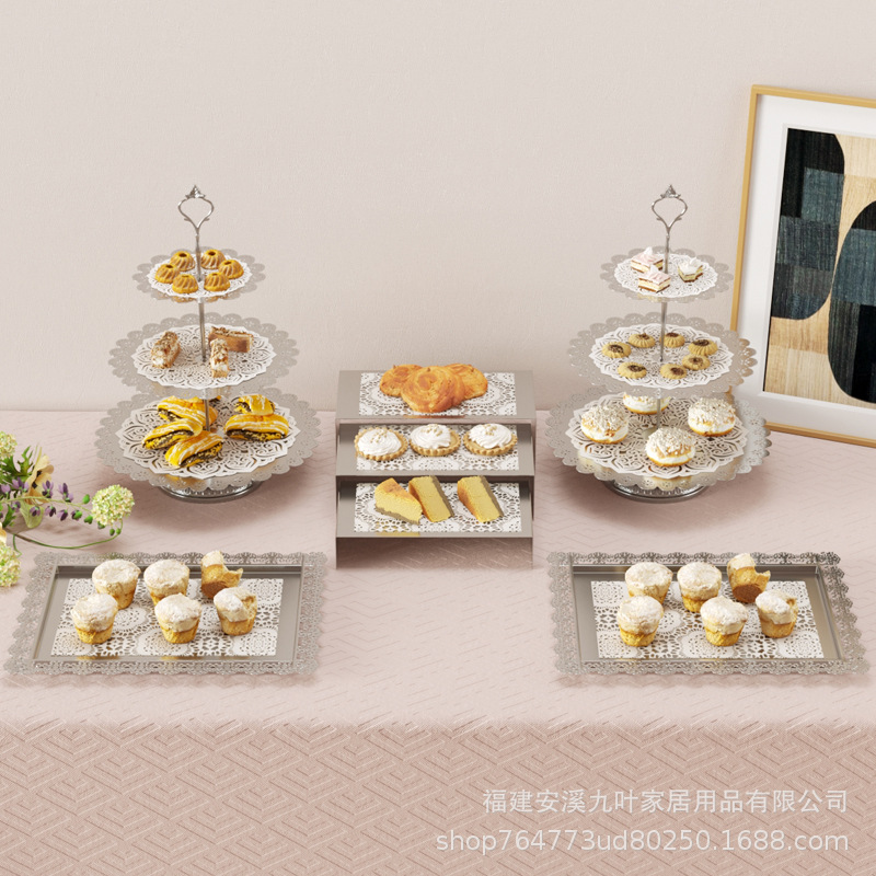 Juego de estantes para pasteles transfronterizos Soporte de exhibición de decoración de mesa de postres redondos de estilo europeo Postre Exhibición de dulces de frutas Mesa de descanso para el té