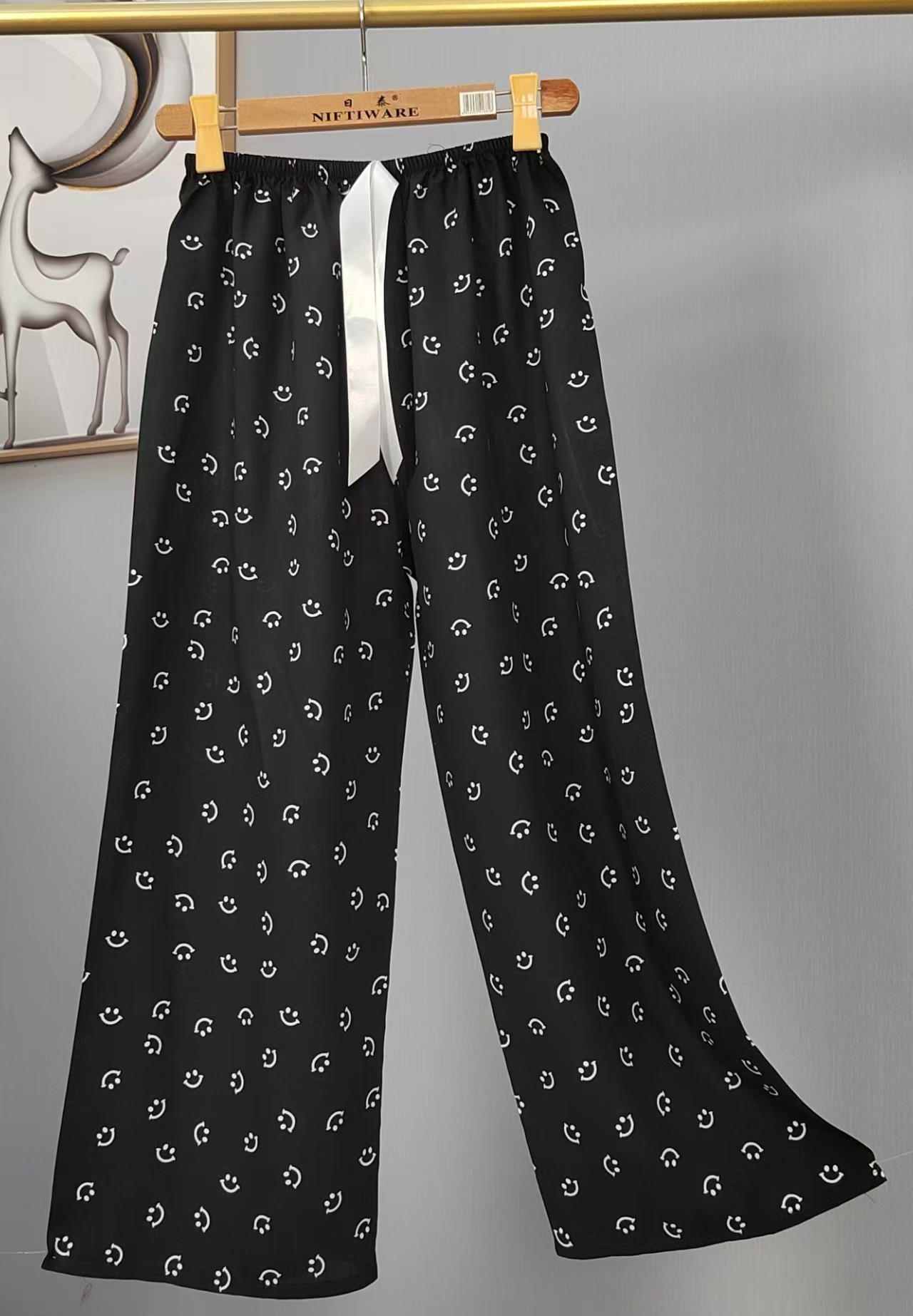 Pijama de seda de algodón para mujer, pantalones anchos de mujer embarazada de seda de algodón con estampado fino de verano