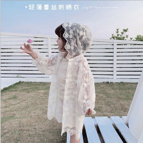 Summer Girls Sun Protective Jacket for Children, Short-Sleeve Lace Upstyle Children's Fashion Air-Conditioning Shirt