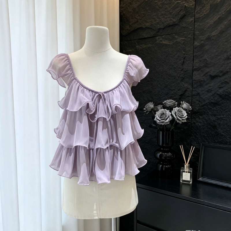Ruoxin~2026 Summer Hot Girl Style Ruffled Flutter Sleeve Shirt with a Stylish Square Neck, Stunning Top, Fashionable and Versatile Ruoxin~2026 Summer Hot Girl Style Ruffled Flutter Sleeve Shirt with a Stylish Square Neck, Stunning Top, Fashionable and Versatile